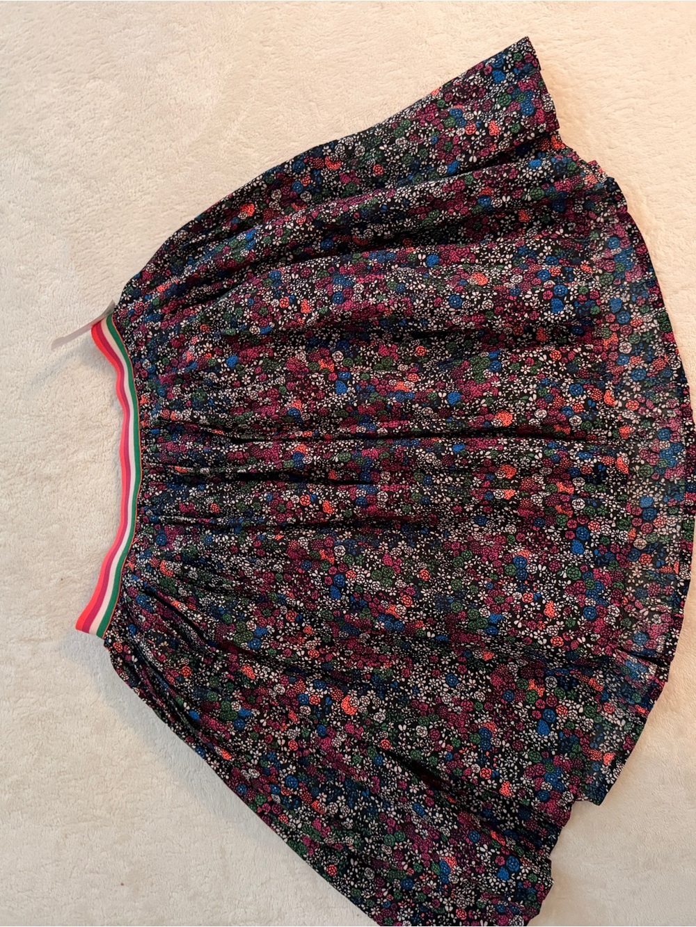 GAP Black Floral Skirt with Striped Elastic Waistband